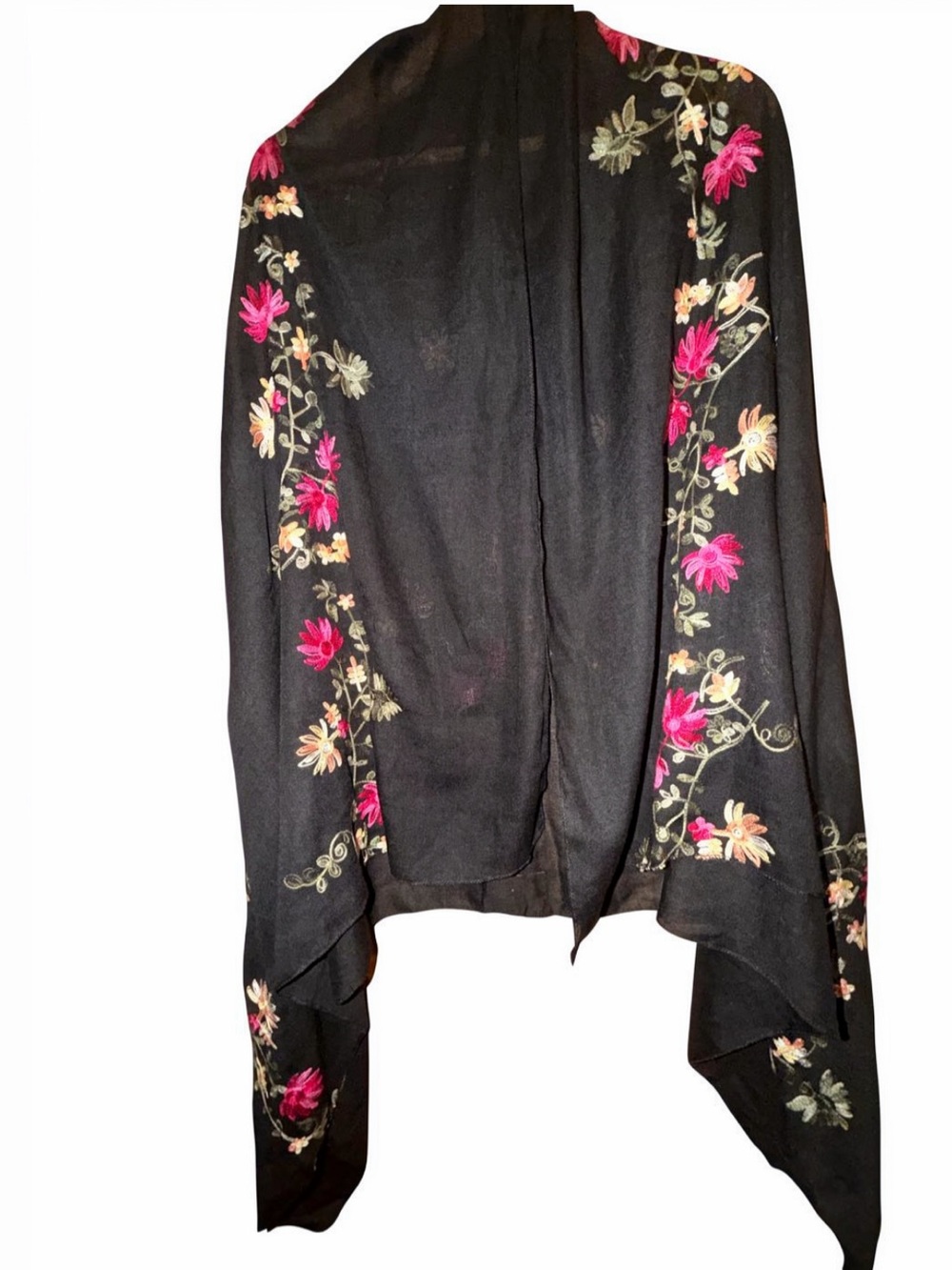 Black Floral Embroidered Shawl